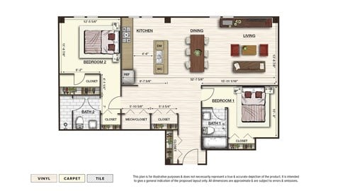 Floor plan for 2 beds, 2 baths, 1220 sqft